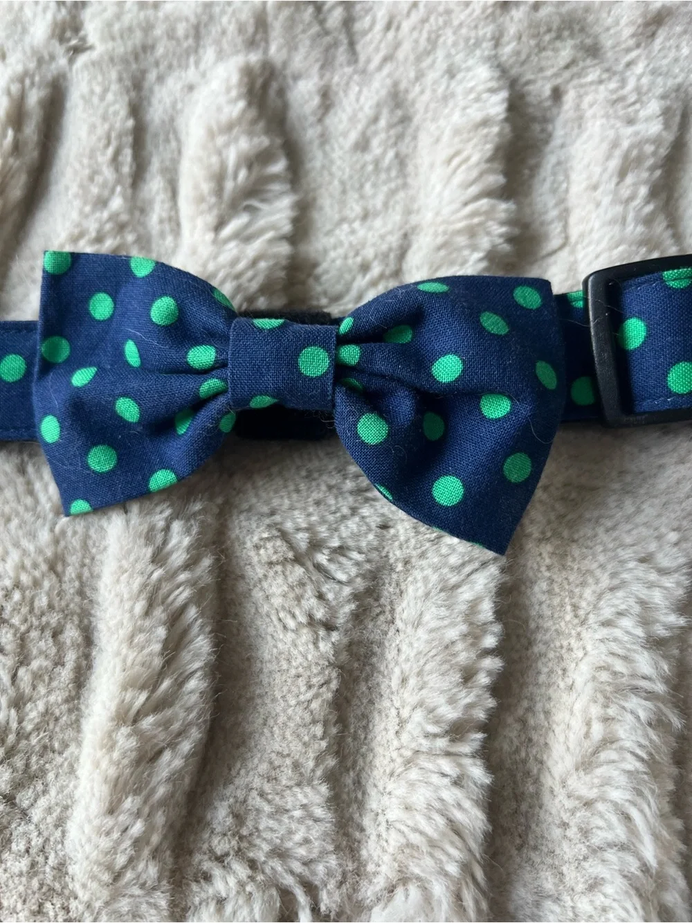 Navy Blue Polka Dot Bow Tie Dog Collar - Green Dots